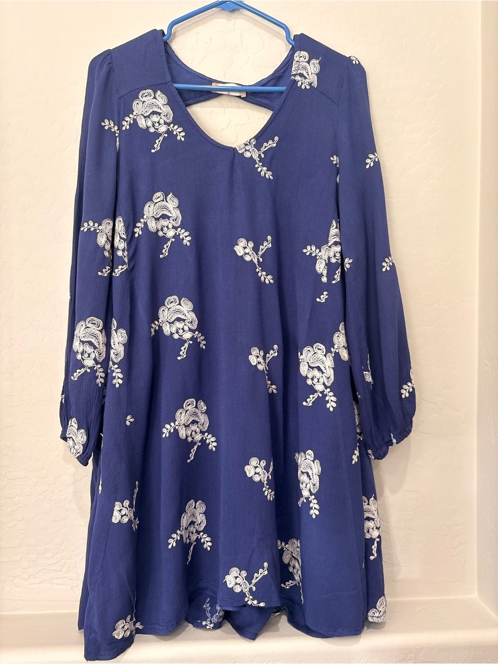 Altar'd State Navy and White Floral Long-Sleeve Swing Dress